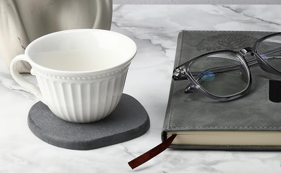 Diatomaceous Earth Coasters Set of 4，Cool Absorbent Quick-Dry Drink Coasters for Desks, Cute Modern Stone Design with Stylish White Aesthetic (4, White)