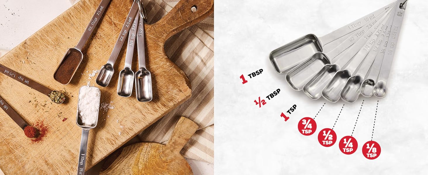 King Arthur Baking Company Spice Measuring Spoons, 18/8 Stainless Steel, 7-Piece Set, Precision Measures, For Baking And Cooking