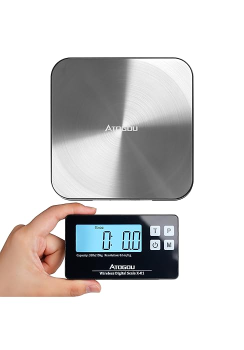ATOGOU 66lb Food Scale, Commercial Kitchen Scale Plug-in Usable with Full View LCD Display, Stainless Steel, for Baking, Bread, Cooking, Meat, Vegetables, Farm, Industry LC200 Silver