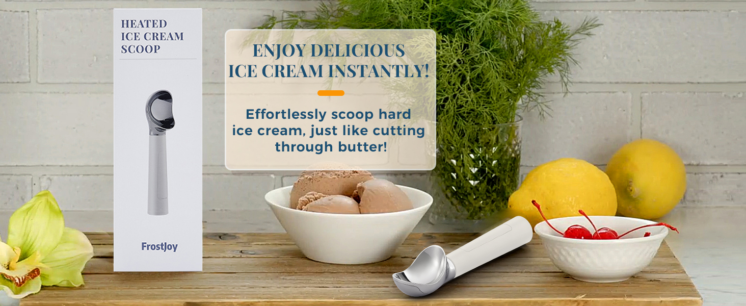 Heated Ice Cream Scoop Rechargeable, Electric Warming Ice Cream Scooper with LED Display, Heats to 158°F for Hard Ice Cream, Easy for Seniors & Kids, IP67 Waterproof (White, 2 oz)