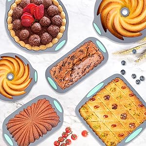 Tongjude 72 Pieces Silicone Bakeware Set, Nonstick Baking Pans Set, Easy Release Oven Silicone Pan for Kitchen with Cake Pans, Loaf Pans, Baking Cups, Measuring Cups and Spoons Set, Grey