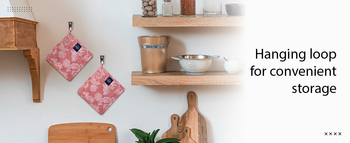 Pot Holders for Kitchen | Heat Resistant Pads | Set of 2 | Hot Dish Holder Sets | 8x8 in |for Cooking, Baking, Grilling, Microwave & BBQ, Chambray Blue by Encasa XO