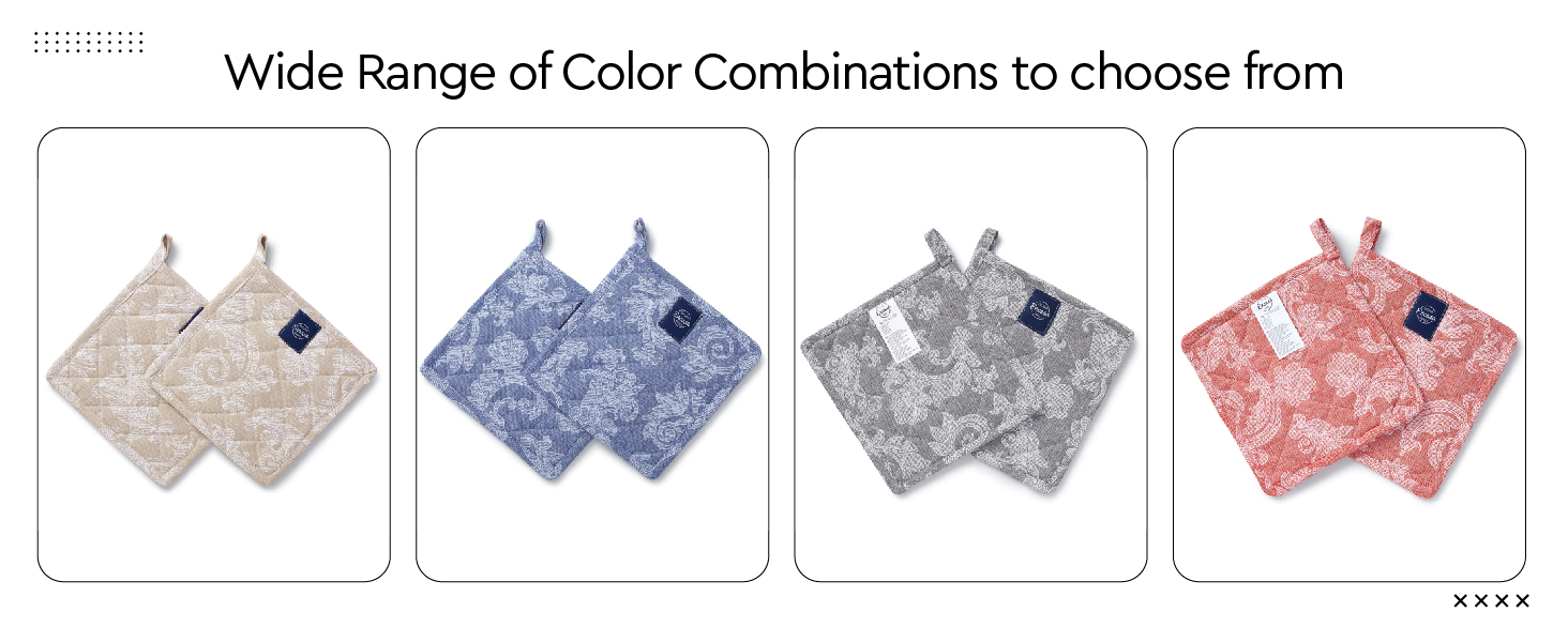 Pot Holders for Kitchen | Heat Resistant Pads | Set of 2 | Hot Dish Holder Sets | 8x8 in |for Cooking, Baking, Grilling, Microwave & BBQ, Chambray Blue by Encasa XO