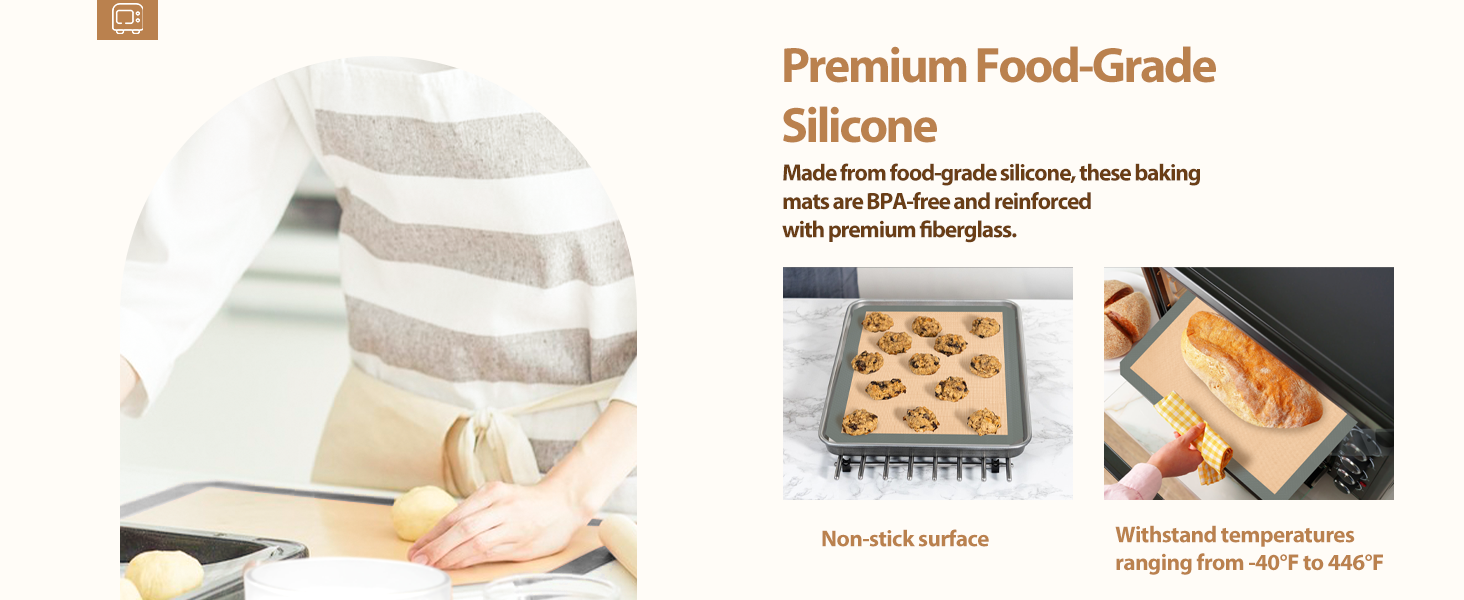 Silicone Baking Mat, Baking Sheets Non Stick, Silicone Mats for Baking, 3 Pcs for Cookies, Bread and Pastry, Baking Supplies for Oven, Grey