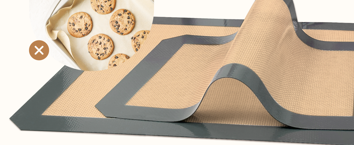 Silicone Baking Mat, Baking Sheets Non Stick, Silicone Mats for Baking, 3 Pcs for Cookies, Bread and Pastry, Baking Supplies for Oven, Grey