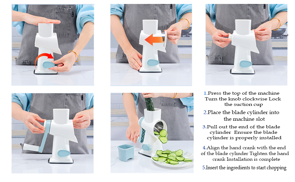 Rotary Cheese Grater Multi-Purpose Stainless Steel Cheese Shredder - Cheese Grater With Handle Effortless Grating of Carrots, Potatoes, Vegetables, and Fruits (blue)