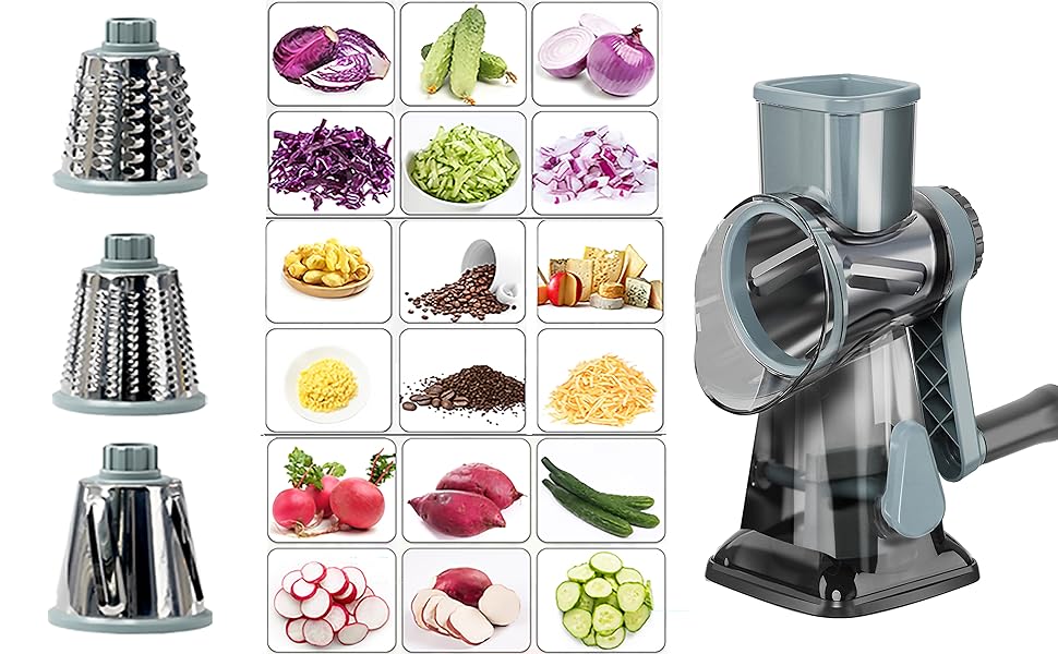 Rotary Cheese Grater Multi-Purpose Stainless Steel Cheese Shredder - Cheese Grater With Handle Effortless Grating of Carrots, Potatoes, Vegetables, and Fruits (blue)