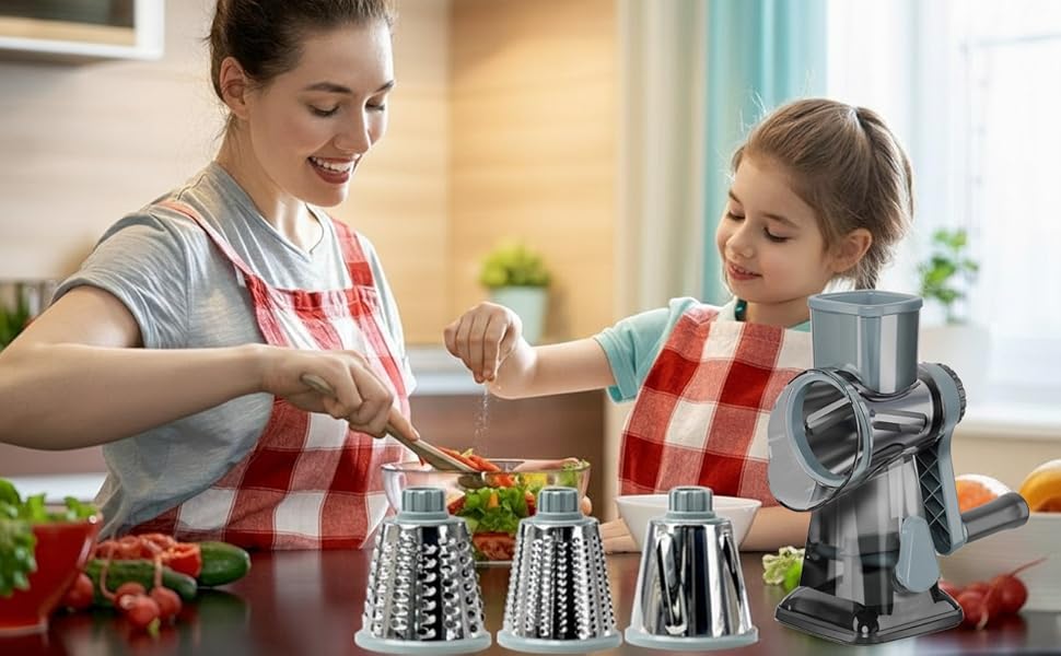 Rotary Cheese Grater Multi-Purpose Stainless Steel Cheese Shredder - Cheese Grater With Handle Effortless Grating of Carrots, Potatoes, Vegetables, and Fruits (blue)