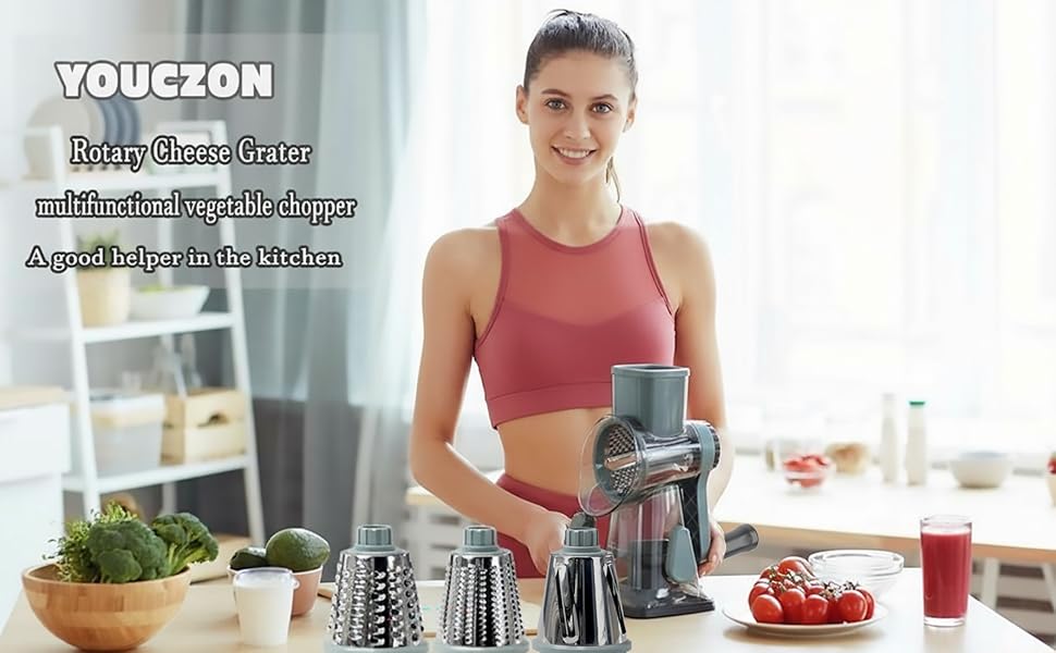 Rotary Cheese Grater Multi-Purpose Stainless Steel Cheese Shredder - Cheese Grater With Handle Effortless Grating of Carrots, Potatoes, Vegetables, and Fruits (blue)