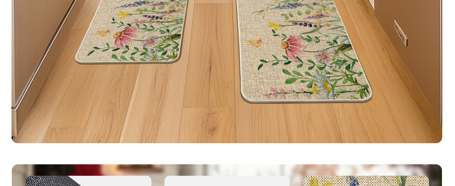 Artoid Mode Flowers Lavender Daisy Spring Kitchen Mats Set of 2, Summer Home Decor Low-Profile Kitchen Rugs for Floor - 17x29 and 17x47 Inch