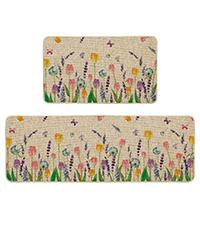 Artoid Mode Flowers Lavender Daisy Spring Kitchen Mats Set of 2, Summer Home Decor Low-Profile Kitchen Rugs for Floor - 17x29 and 17x47 Inch
