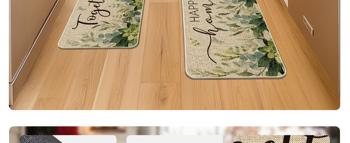 Artoid Mode Eucalyptus Together Spring Kitchen Mats Set of 2, Summer Home Decor Low-Profile Kitchen Rugs for Floor - 17x29 and 17x47 Inch