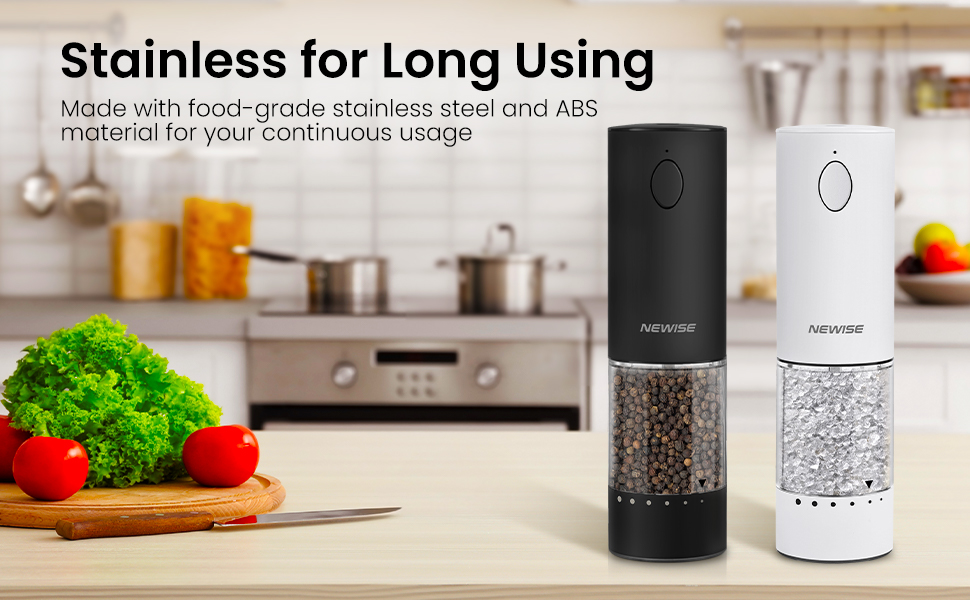 Electric Salt and Pepper Grinder Set, Adjustable Coarseness & LED Light, Rechargeable Large Capacity Stainless Steel Mill, Birthday Cooking Gifts for Women Mom- Black/White