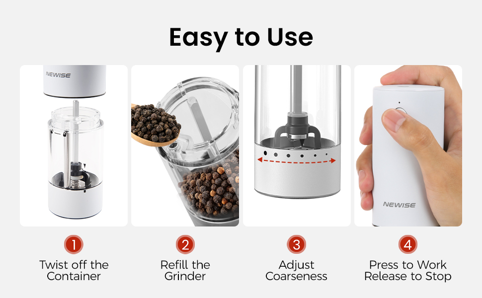 Electric Salt and Pepper Grinder Set, Adjustable Coarseness & LED Light, Rechargeable Large Capacity Stainless Steel Mill, Birthday Cooking Gifts for Women Mom- Black/White