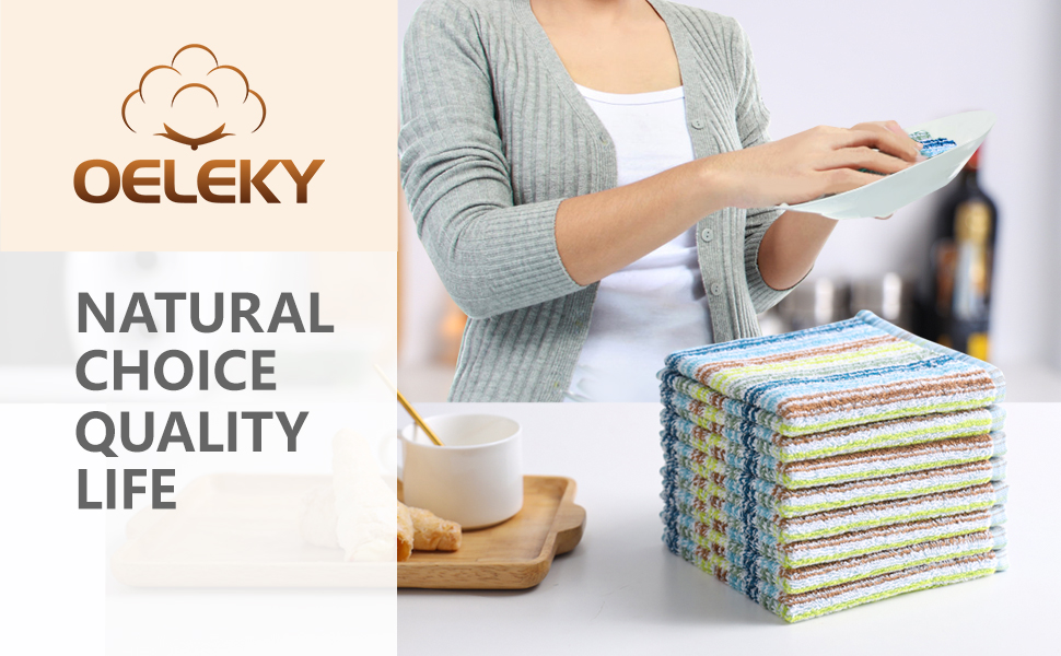 Oeleky Kitchen Dishcloths for Washing Dishes, Ultra Absorbent Dish Rags, Cotton Cleaning Cloths Pack of 8, 12x12 Inches