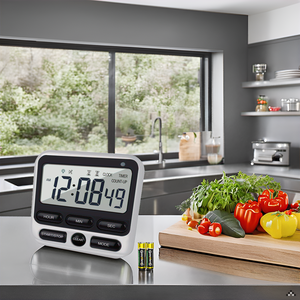 Digital Dual Kitchen Timer with Strong Magnet,24-Hour Countdown & Stopwatch,Loud Alarm,12/24 Hour Clock Switch,Calendar,Visual Indicator Light,Mute Option,3 Placement Options (Batteries Included)