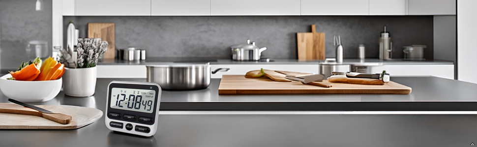 Digital Dual Kitchen Timer with Strong Magnet,24-Hour Countdown & Stopwatch,Loud Alarm,12/24 Hour Clock Switch,Calendar,Visual Indicator Light,Mute Option,3 Placement Options (Batteries Included)