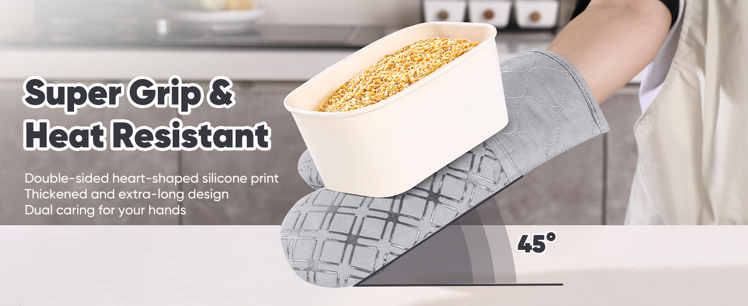 Oven Mitts and Pot Holders Set with Dishcloths, 500 Degree Heat Resistant Oven Gloves and Hot Pads, Premium Soft Cotton Kitchen Mittens and Dish Cloth Sets-Grey