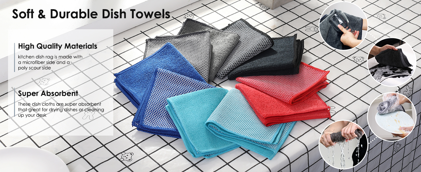 Oven Mitts and Pot Holders Set with Dishcloths, 500 Degree Heat Resistant Oven Gloves and Hot Pads, Premium Soft Cotton Kitchen Mittens and Dish Cloth Sets-Grey