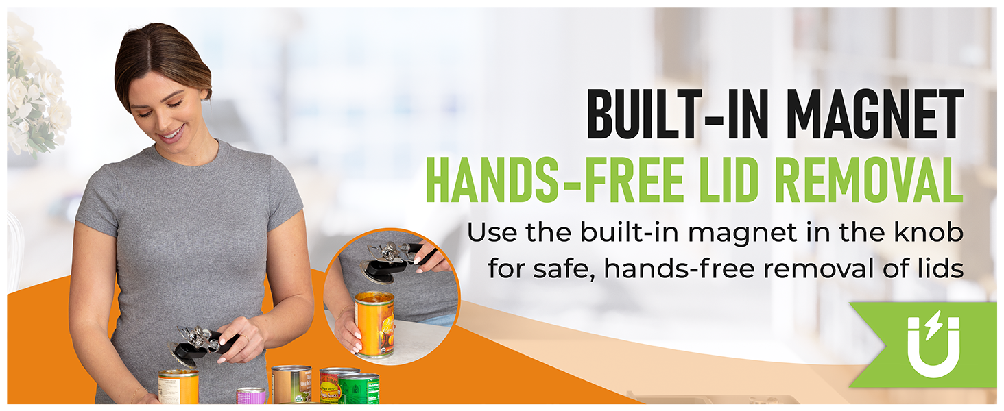 Spring Chef Stainless Steel Can Opener - Manual with Soft Grip Handles, Easy Turn, Heavy Duty Hand Can Openers for Seniors with Smooth Edge - Magnetic Lid Remover - Black