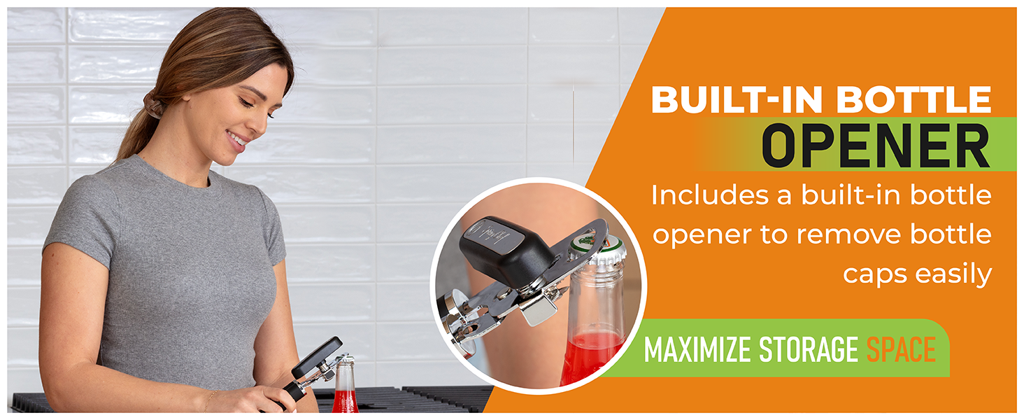 Spring Chef Stainless Steel Can Opener - Manual with Soft Grip Handles, Easy Turn, Heavy Duty Hand Can Openers for Seniors with Smooth Edge - Magnetic Lid Remover - Black