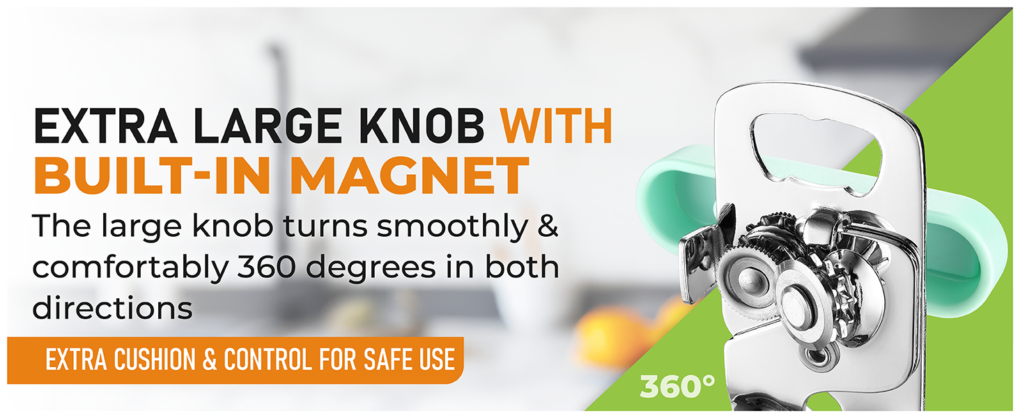 Spring Chef Stainless Steel Can Opener - Manual with Soft Grip Handles, Easy Turn, Heavy Duty Hand Can Openers for Seniors with Smooth Edge - Magnetic Lid Remover - Black