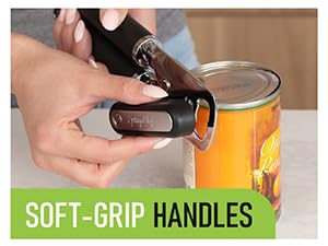 Spring Chef Stainless Steel Can Opener - Manual with Soft Grip Handles, Easy Turn, Heavy Duty Hand Can Openers for Seniors with Smooth Edge - Magnetic Lid Remover - Black