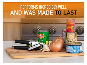 Spring Chef Stainless Steel Can Opener - Manual with Soft Grip Handles, Easy Turn, Heavy Duty Hand Can Openers for Seniors with Smooth Edge - Magnetic Lid Remover - Black