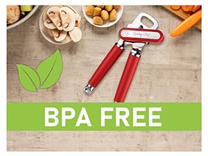 Spring Chef Stainless Steel Can Opener - Manual with Soft Grip Handles, Easy Turn, Heavy Duty Hand Can Openers for Seniors with Smooth Edge - Magnetic Lid Remover - Black