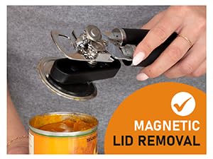 Spring Chef Stainless Steel Can Opener - Manual with Soft Grip Handles, Easy Turn, Heavy Duty Hand Can Openers for Seniors with Smooth Edge - Magnetic Lid Remover - Black