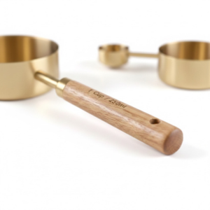 NAZANIN Gold Measuring Cups and Spoons Set with Leveler - 9 Piece Luxury Acacia Wood & Stainless Steel - Aesthetic Kitchen Decor - Professional Baking Tools - Wedding & Housewarming Gift