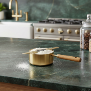 NAZANIN Gold Measuring Cups and Spoons Set with Leveler - 9 Piece Luxury Acacia Wood & Stainless Steel - Aesthetic Kitchen Decor - Professional Baking Tools - Wedding & Housewarming Gift