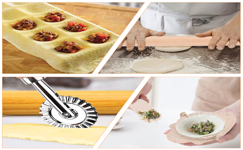 5 Pieces Ravioli Mold Set,Includes 12 Holes Ravioli Maker Press, Wood Rolling Pin,Dumpling Press Mold, Filling Spoon,Ravioli Cutter,for Ravioli Press Mold Pasta Making Tools