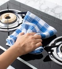 Blue Needles Set of 8 Waffle Weave Check Plaid Dish Cloths, 12x12 Inches 100% Cotton Dish Towels for Kitchen, Ultra Soft & Absorbent Kitchen Towels for Quick Drying Spring Summer - Black & White