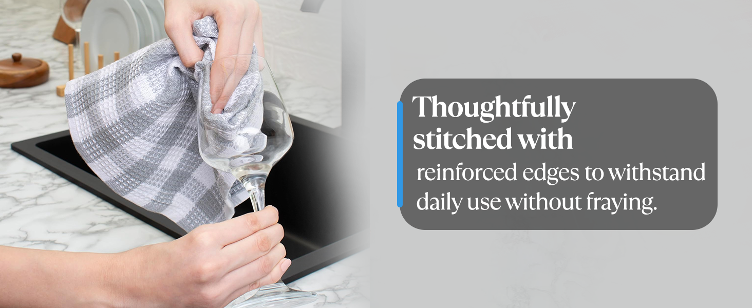 Blue Needles Set of 8 Waffle Weave Check Plaid Dish Cloths, 12x12 Inches 100% Cotton Dish Towels for Kitchen, Ultra Soft & Absorbent Kitchen Towels for Quick Drying Spring Summer - Black & White