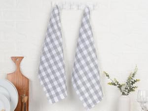 Blue Needles Set of 8 Waffle Weave Check Plaid Dish Cloths, 12x12 Inches 100% Cotton Dish Towels for Kitchen, Ultra Soft & Absorbent Kitchen Towels for Quick Drying Spring Summer - Black & White