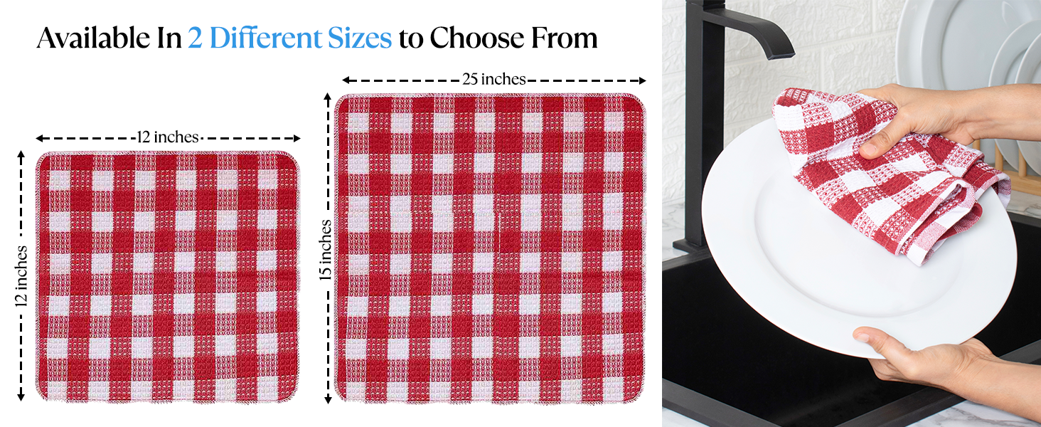 Blue Needles Set of 8 Waffle Weave Check Plaid Dish Cloths, 12x12 Inches 100% Cotton Dish Towels for Kitchen, Ultra Soft & Absorbent Kitchen Towels for Quick Drying Spring Summer - Black & White