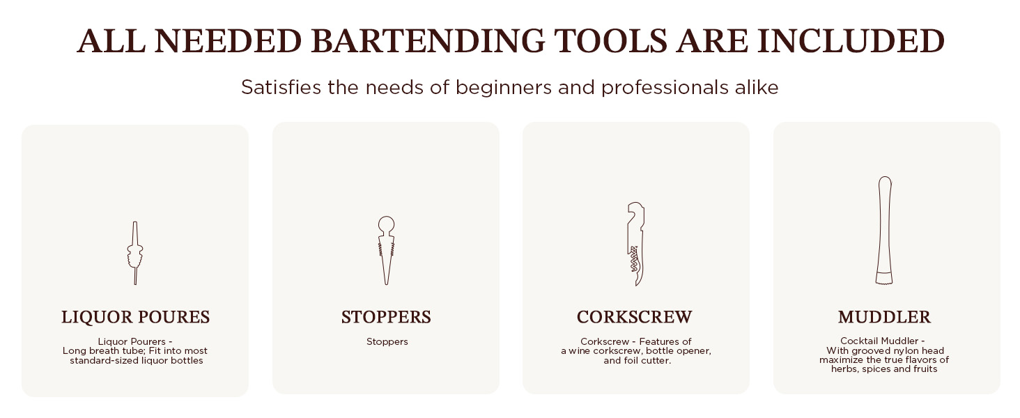 KITESSENSU Cocktail Shaker Set with Stand | Mixology Bartender Kit Bar Set with Essential Bar Accessories for Home Bar: Martini Shaker, Jigger, Muddler, Bar Spoon | Drink Mixer Cocktail Kit