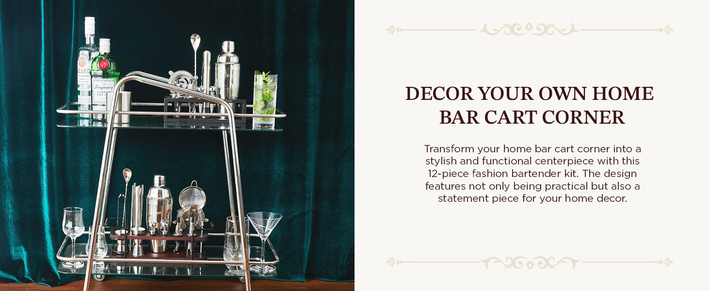 KITESSENSU Cocktail Shaker Set with Stand | Mixology Bartender Kit Bar Set with Essential Bar Accessories for Home Bar: Martini Shaker, Jigger, Muddler, Bar Spoon | Drink Mixer Cocktail Kit