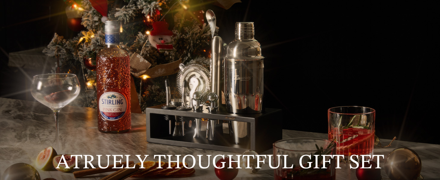 KITESSENSU Cocktail Shaker Set with Stand | Mixology Bartender Kit Bar Set with Essential Bar Accessories for Home Bar: Martini Shaker, Jigger, Muddler, Bar Spoon | Drink Mixer Cocktail Kit