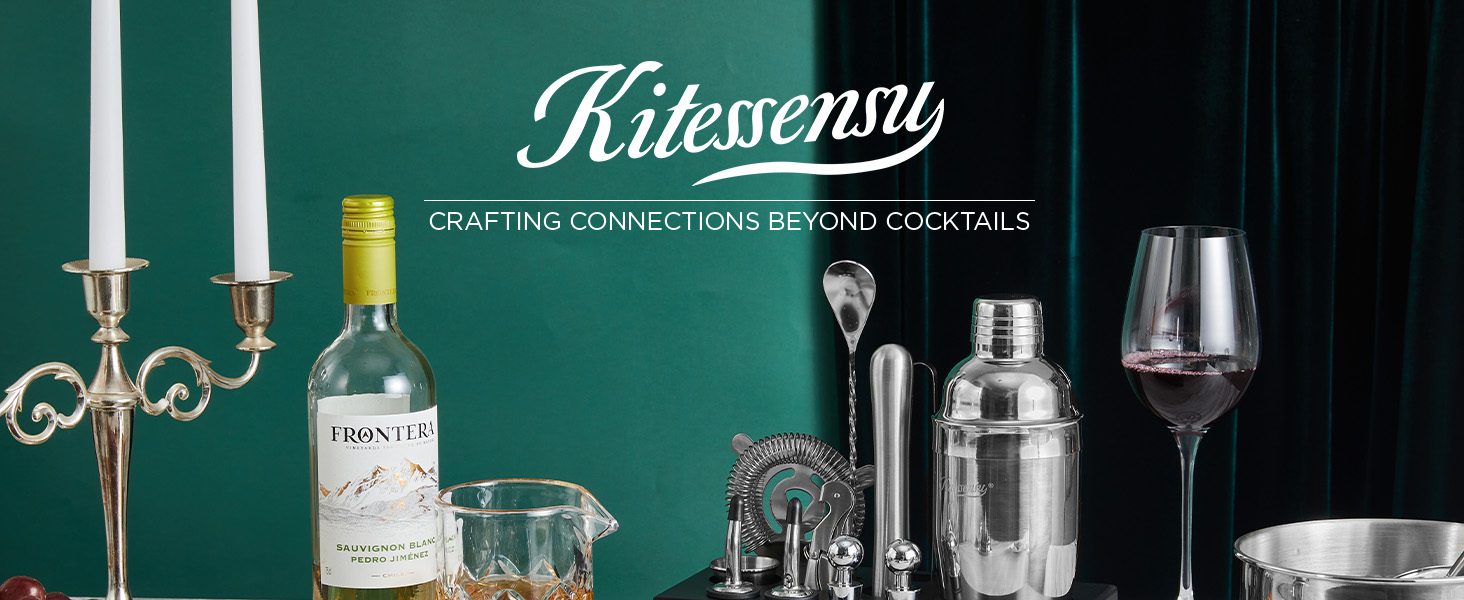 KITESSENSU Cocktail Shaker Set with Stand | Mixology Bartender Kit Bar Set with Essential Bar Accessories for Home Bar: Martini Shaker, Jigger, Muddler, Bar Spoon | Drink Mixer Cocktail Kit