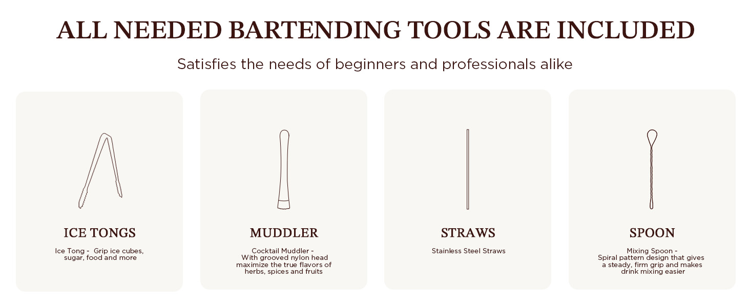 KITESSENSU Cocktail Shaker Set Bartender Kit with Stand | Complete 24-Piece Bar Set Cocktail Kit with All Bar Accessories: Martini Shaker, Jigger, Muddler | Drink Mixer Set for Home Bar Cocktails