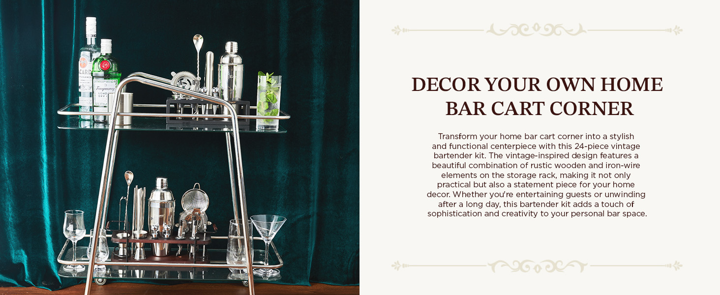 KITESSENSU Cocktail Shaker Set Bartender Kit with Stand | Complete 24-Piece Bar Set Cocktail Kit with All Bar Accessories: Martini Shaker, Jigger, Muddler | Drink Mixer Set for Home Bar Cocktails