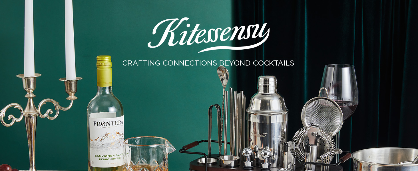 KITESSENSU Cocktail Shaker Set Bartender Kit with Stand | Complete 24-Piece Bar Set Cocktail Kit with All Bar Accessories: Martini Shaker, Jigger, Muddler | Drink Mixer Set for Home Bar Cocktails