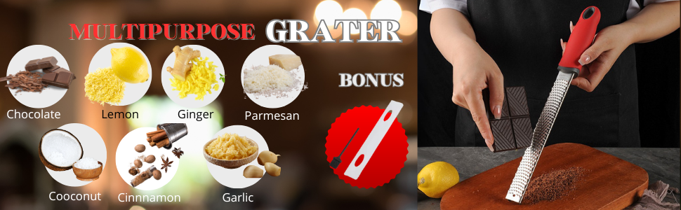 Lemon Zester Grater, Citrus Grater with Handle, Parmesan cheese, Lemon, Chocolate, Nutmeg, Ginger, Fruit, Stainless Steel Tool