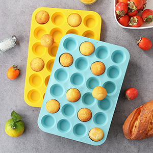 2PCS Silicone Mini Muffin Pan, 24 Cups Nonstick Mini Cupcake Pan for Baking, BPA Free and Dishwasher Safe, Great for Making Muffin Cakes, Tart, Bread and Egg Bites
