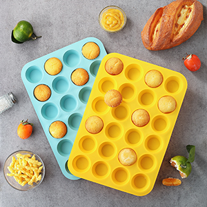 2PCS Silicone Mini Muffin Pan, 24 Cups Nonstick Mini Cupcake Pan for Baking, BPA Free and Dishwasher Safe, Great for Making Muffin Cakes, Tart, Bread and Egg Bites