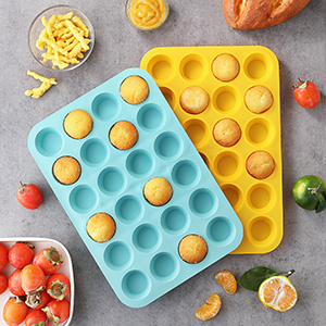 2PCS Silicone Mini Muffin Pan, 24 Cups Nonstick Mini Cupcake Pan for Baking, BPA Free and Dishwasher Safe, Great for Making Muffin Cakes, Tart, Bread and Egg Bites