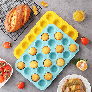 2PCS Silicone Mini Muffin Pan, 24 Cups Nonstick Mini Cupcake Pan for Baking, BPA Free and Dishwasher Safe, Great for Making Muffin Cakes, Tart, Bread and Egg Bites