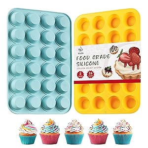 2PCS Silicone Mini Muffin Pan, 24 Cups Nonstick Mini Cupcake Pan for Baking, BPA Free and Dishwasher Safe, Great for Making Muffin Cakes, Tart, Bread and Egg Bites